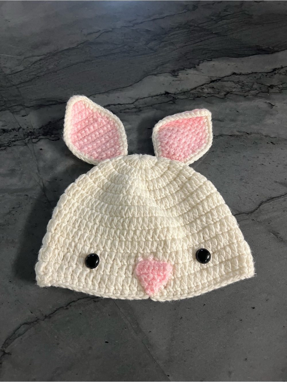 Handmade Cream & Pink Bunny Beanie Hat for Kids